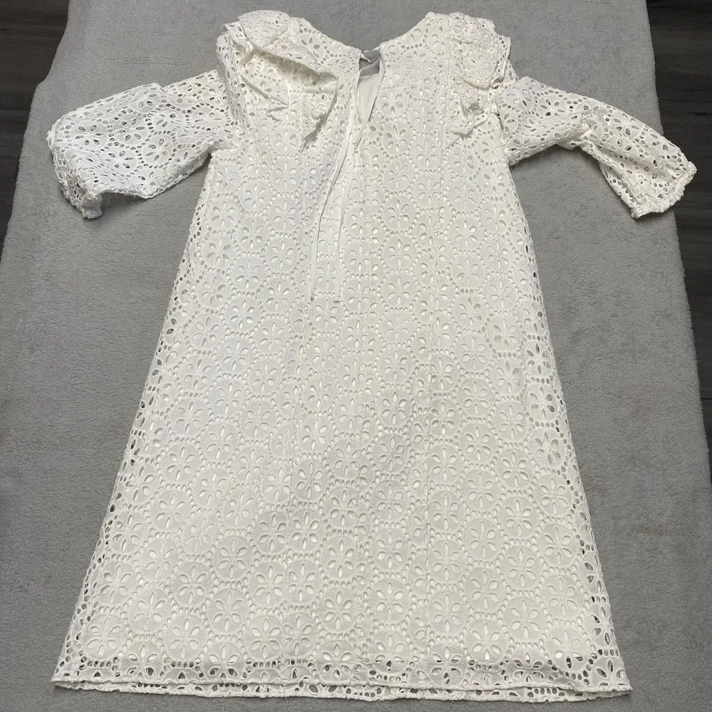 Lilly Pulitzer Dress Small Resort White Floral Eyelet Lace Ruffle Primm Dainty - Picture 10 of 11